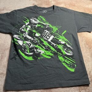 Route 66 Charcoal Tee with Neon Green Biker Design